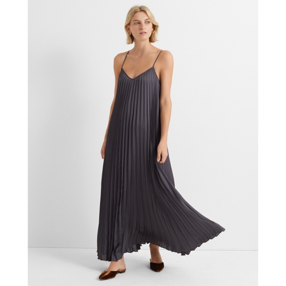NWT Club Monaco Strappy Pleated Maxi Dress in Graphite